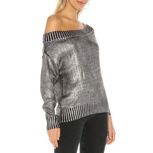 Superdown Marla Off Shoulder Sweater Silver Metallic Knit Size S NWOT